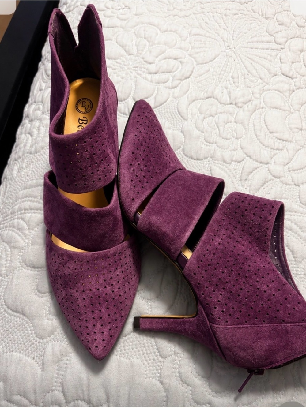 Bella Vita Plum Suede Pointed Cutout Heels